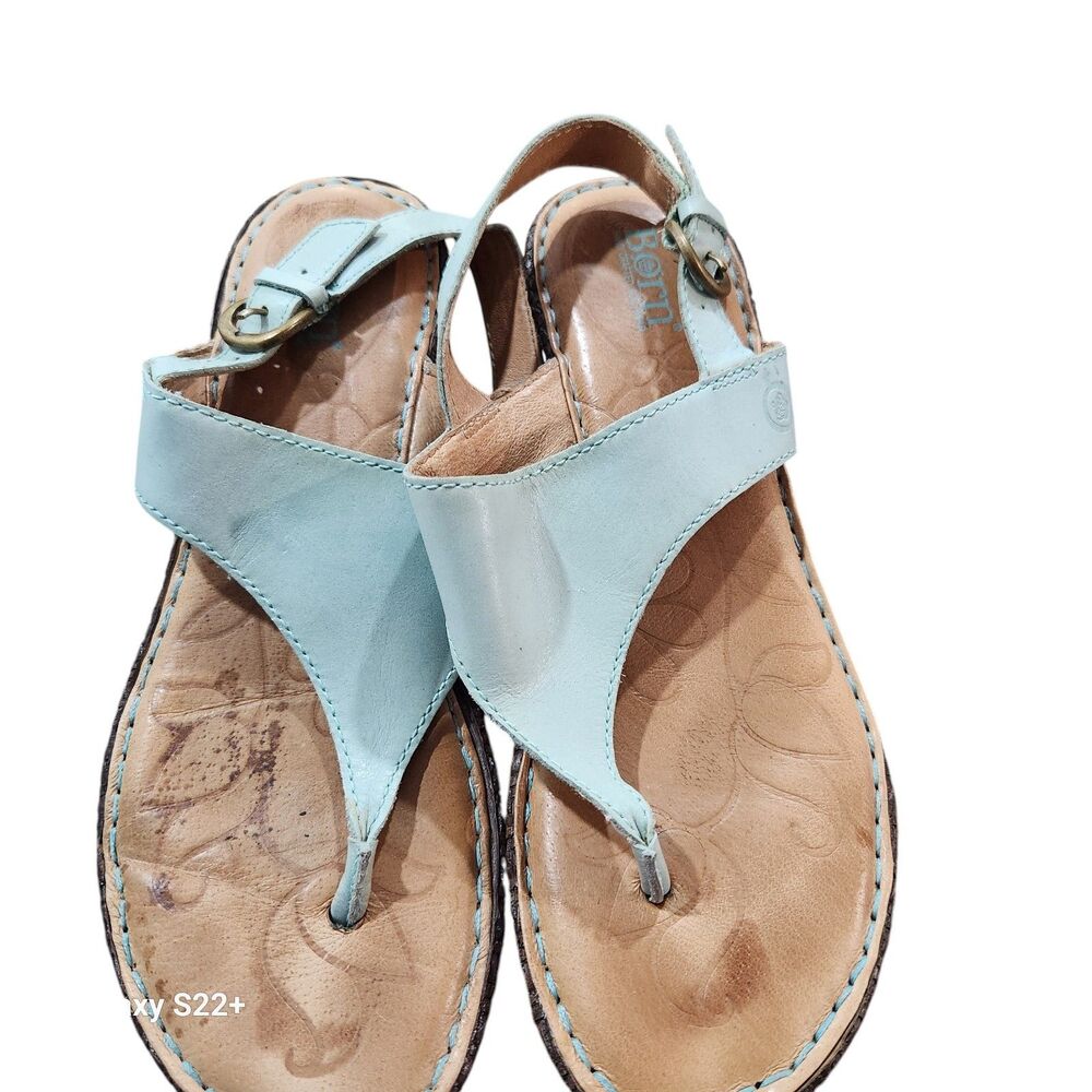Born Thong Sandals Womens 6M‎ Blue Leather Comfort Wedge Slingback